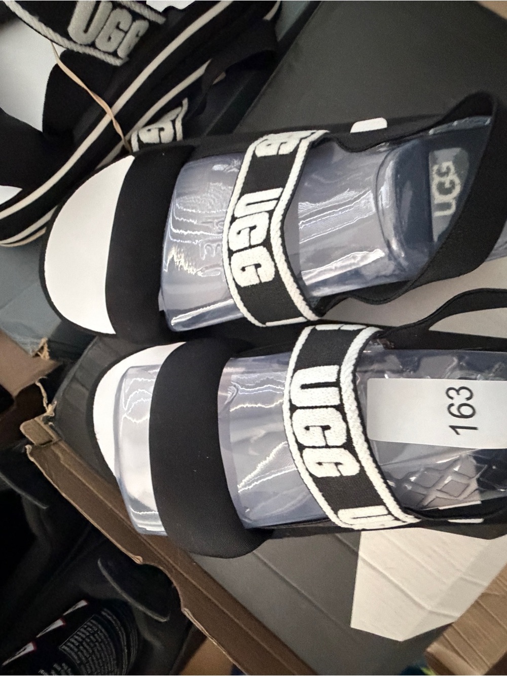 UGG Kids Black and White Logo Strap Slide Sandals
